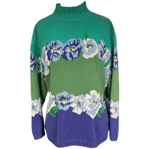 Vintage Adrienne Vittadini Sport 100% Cotton Size Small Floral Sweater Women 90s